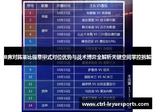 B席对阵莱比锡意甲式对位优势与战术博弈全解析关键空间掌控拆解